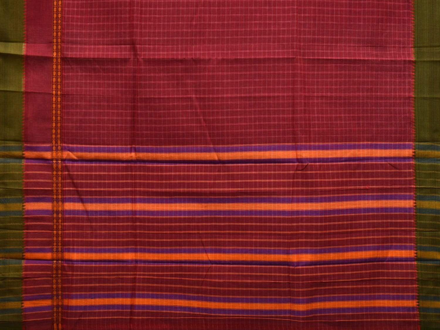 Maroon Narayanpet Cotton Handloom Saree with Checks Design np0451