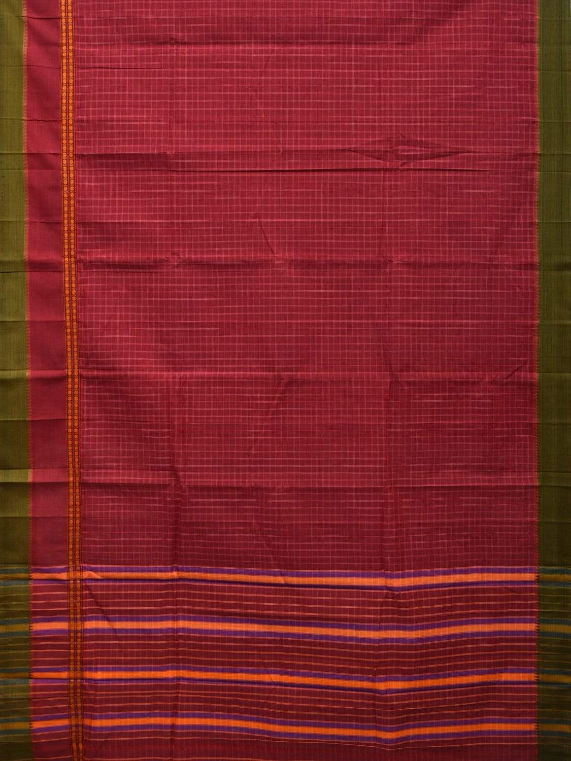 Maroon Narayanpet Cotton Handloom Saree with Checks Design np0451