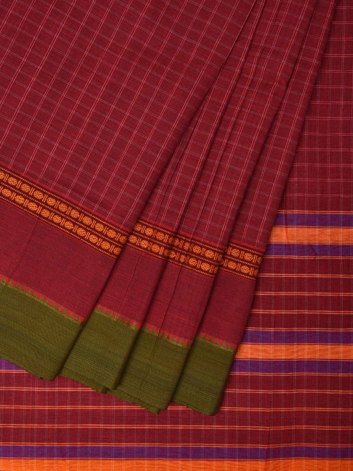 Maroon Narayanpet Cotton Handloom Saree with Checks Design np0451