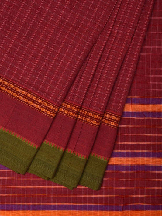 Maroon Narayanpet Cotton Handloom Saree with Checks Design np0451