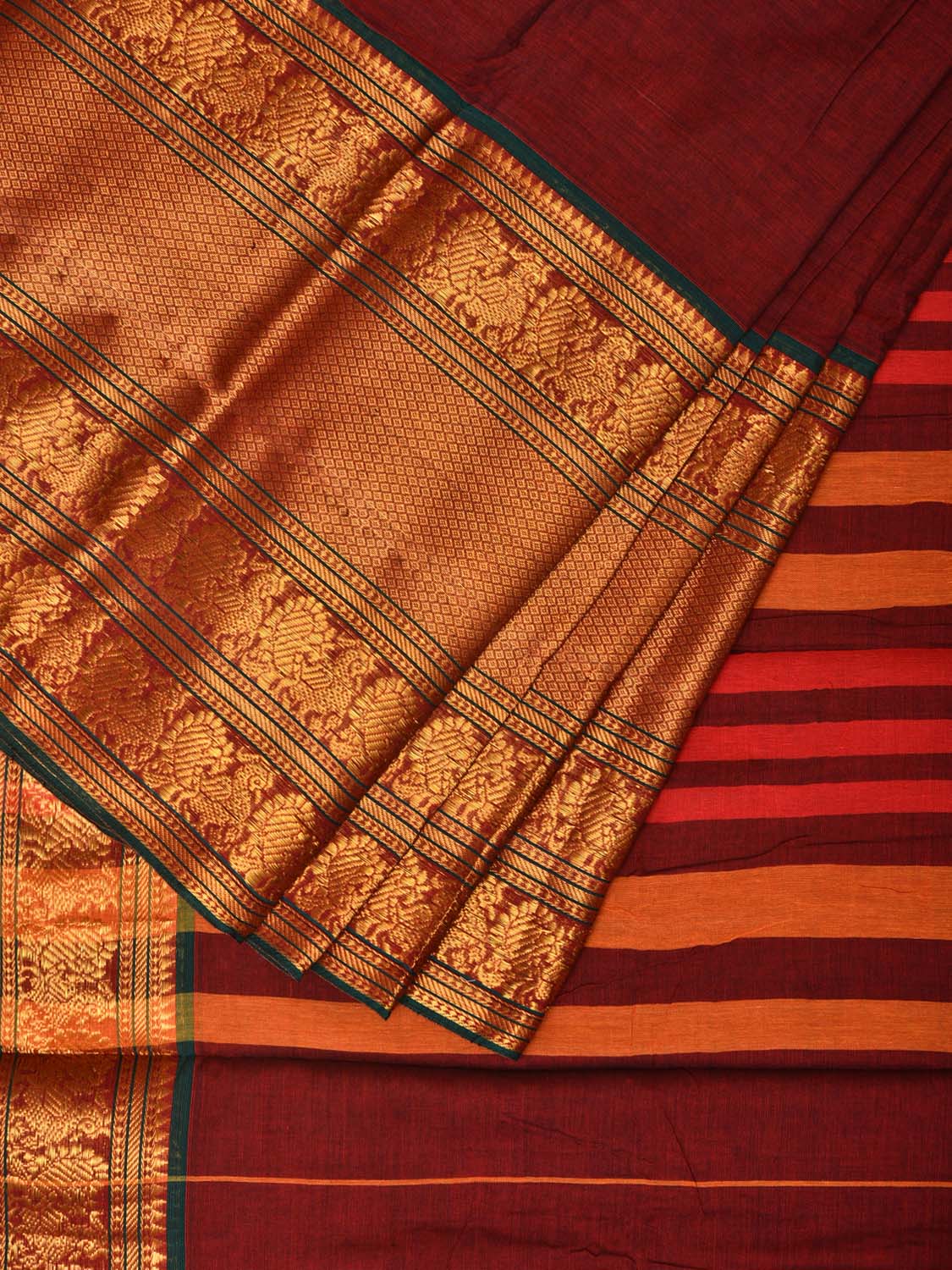 Maroon Narayanpet Cotton Handloom Saree with One Side Big Zari Border Design np0731