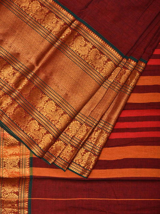 Maroon Narayanpet Cotton Handloom Saree with One Side Big Zari Border Design np0731