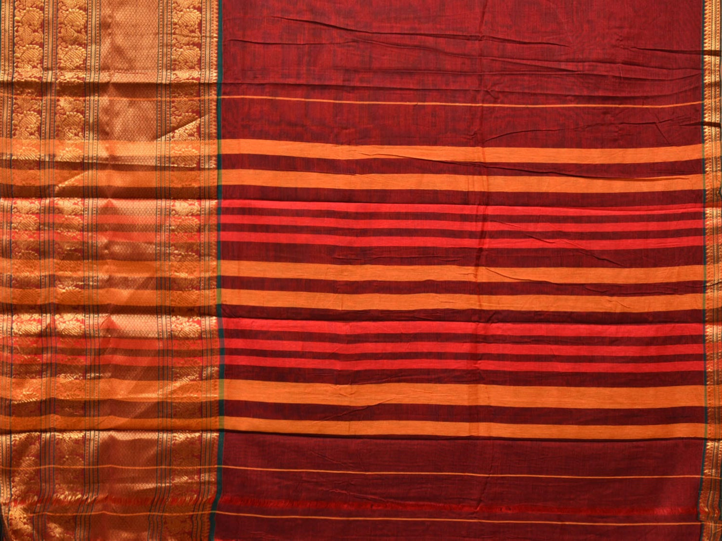 Maroon Narayanpet Cotton Handloom Saree with One Side Big Zari Border Design np0731