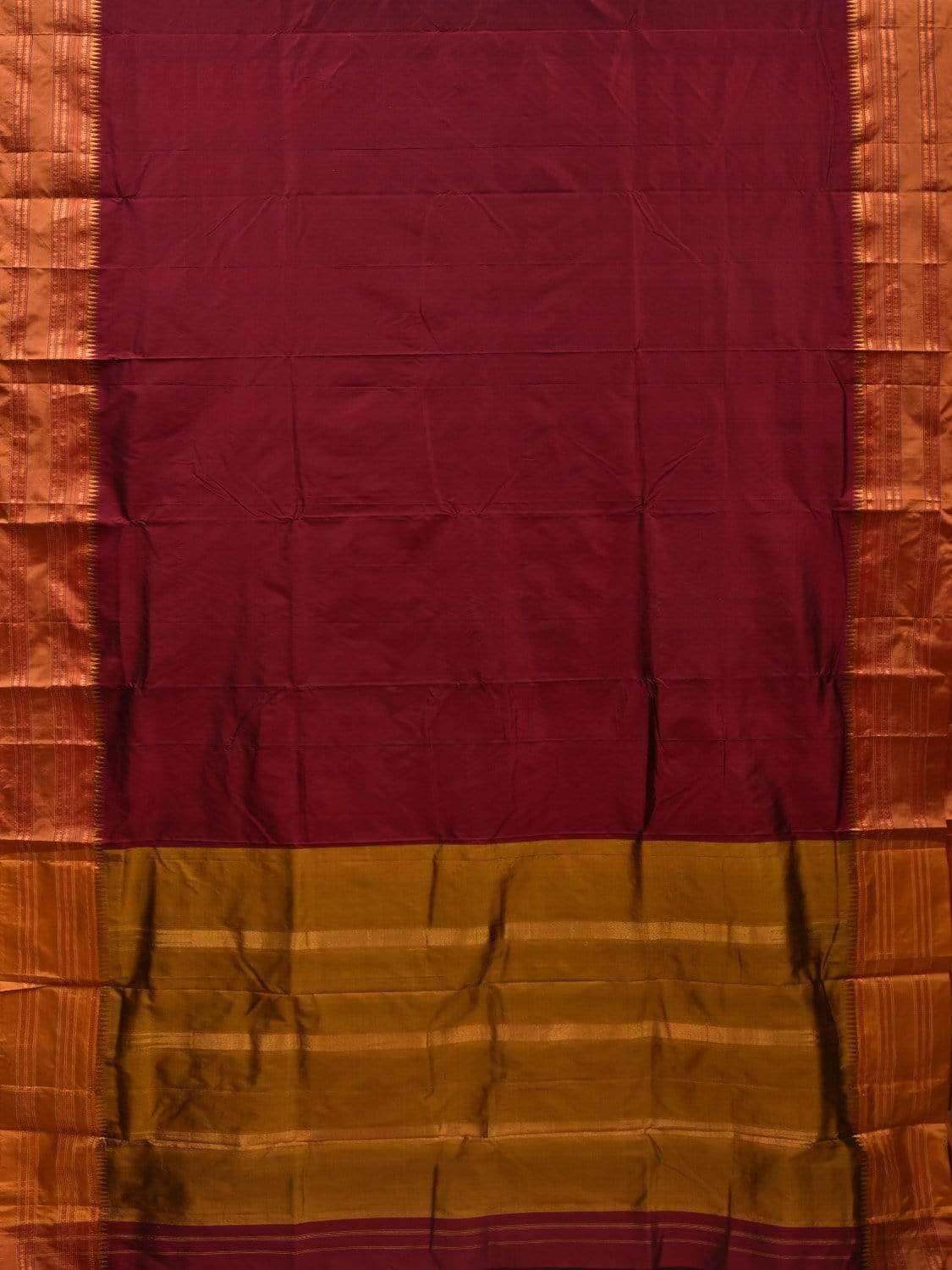 Maroon Narayanpet Silk Handloom Plain Saree with Traditional Border Design No Blouse np0485