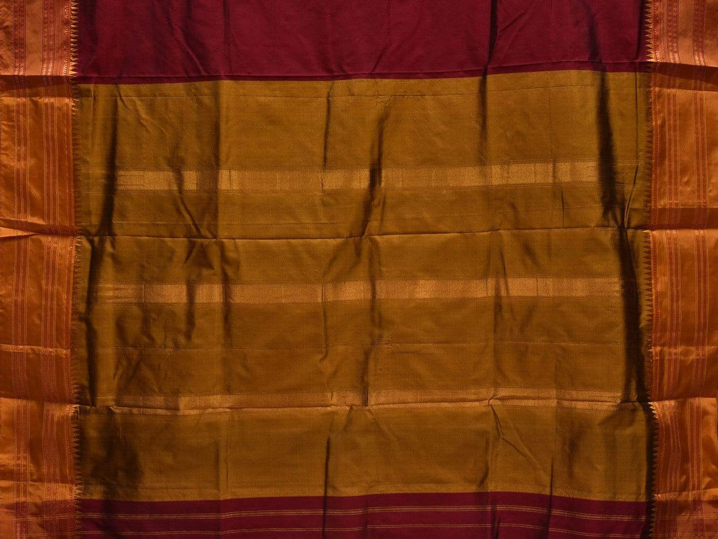 Maroon Narayanpet Silk Handloom Plain Saree with Traditional Border Design No Blouse np0485