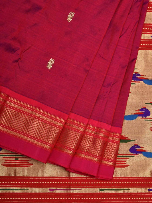 Maroon Paithani Silk Handloom Saree with Double Pallu Design p0398