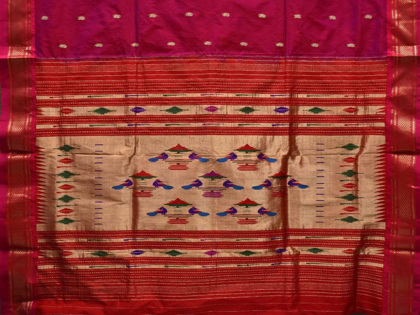Maroon Paithani Silk Handloom Saree with Double Pallu Design p0398