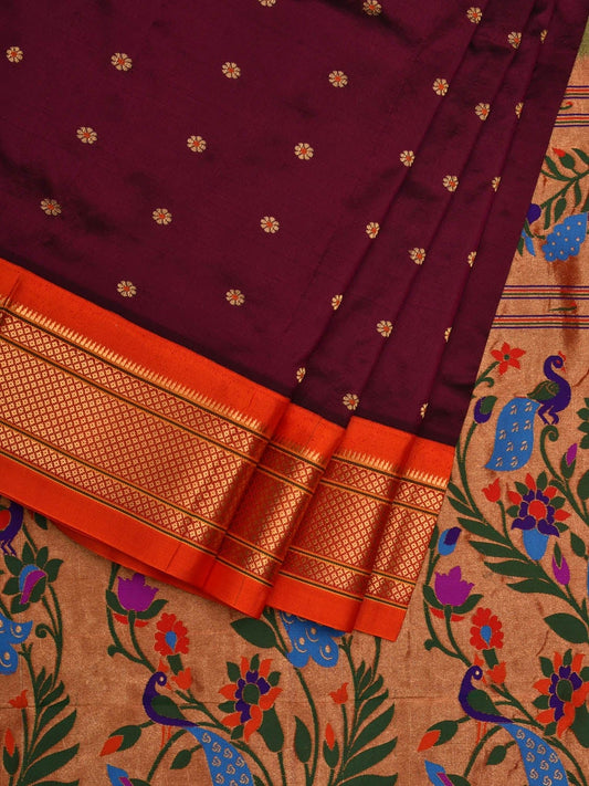 Maroon Paithani Silk Handloom Saree with Pallu Design p0432