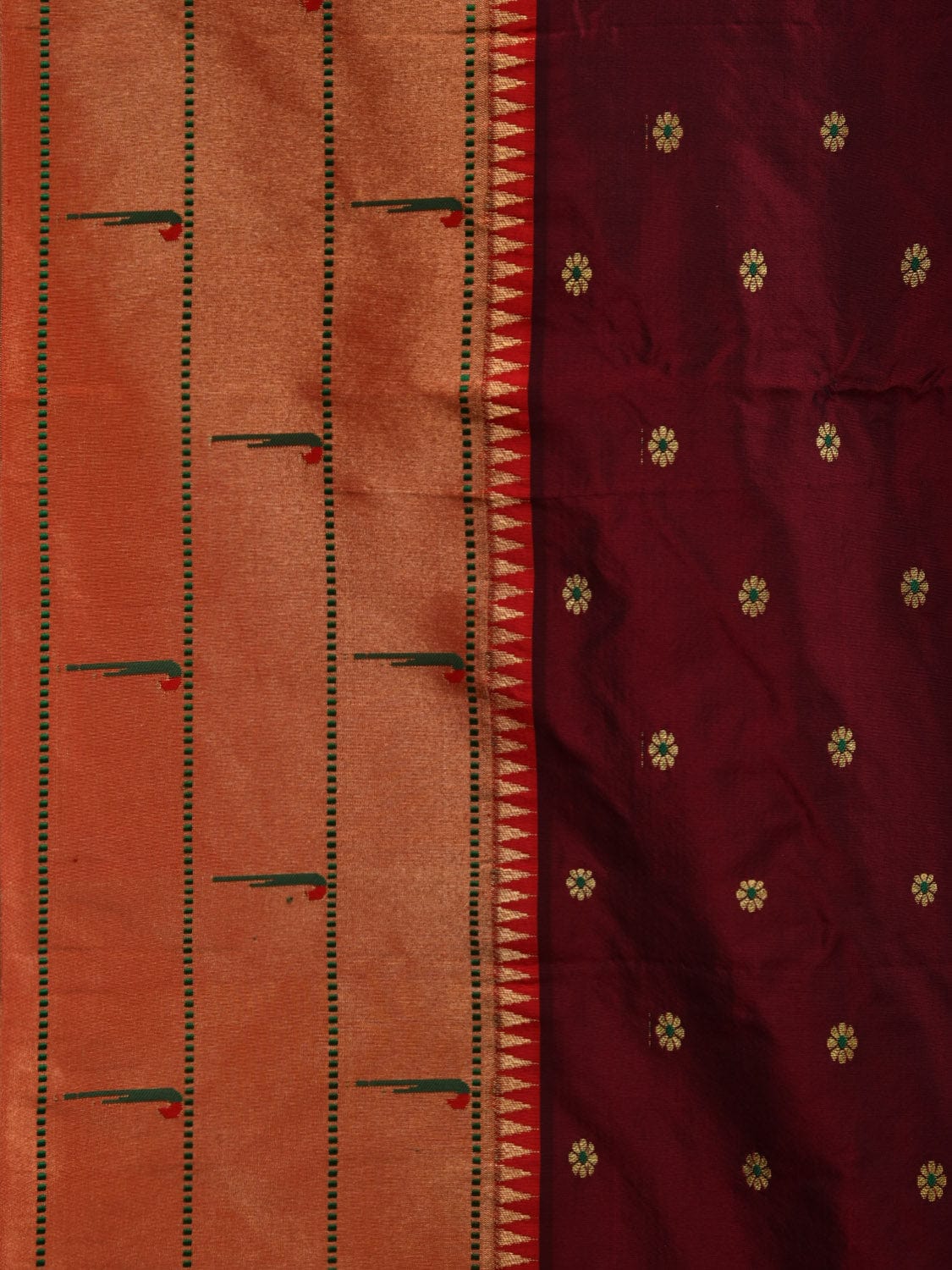 Maroon Paithani Silk Handloom Saree with Triple Muniya Border Design p0438