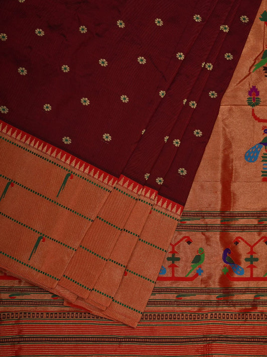 Maroon Paithani Silk Handloom Saree with Triple Muniya Border Design p0438