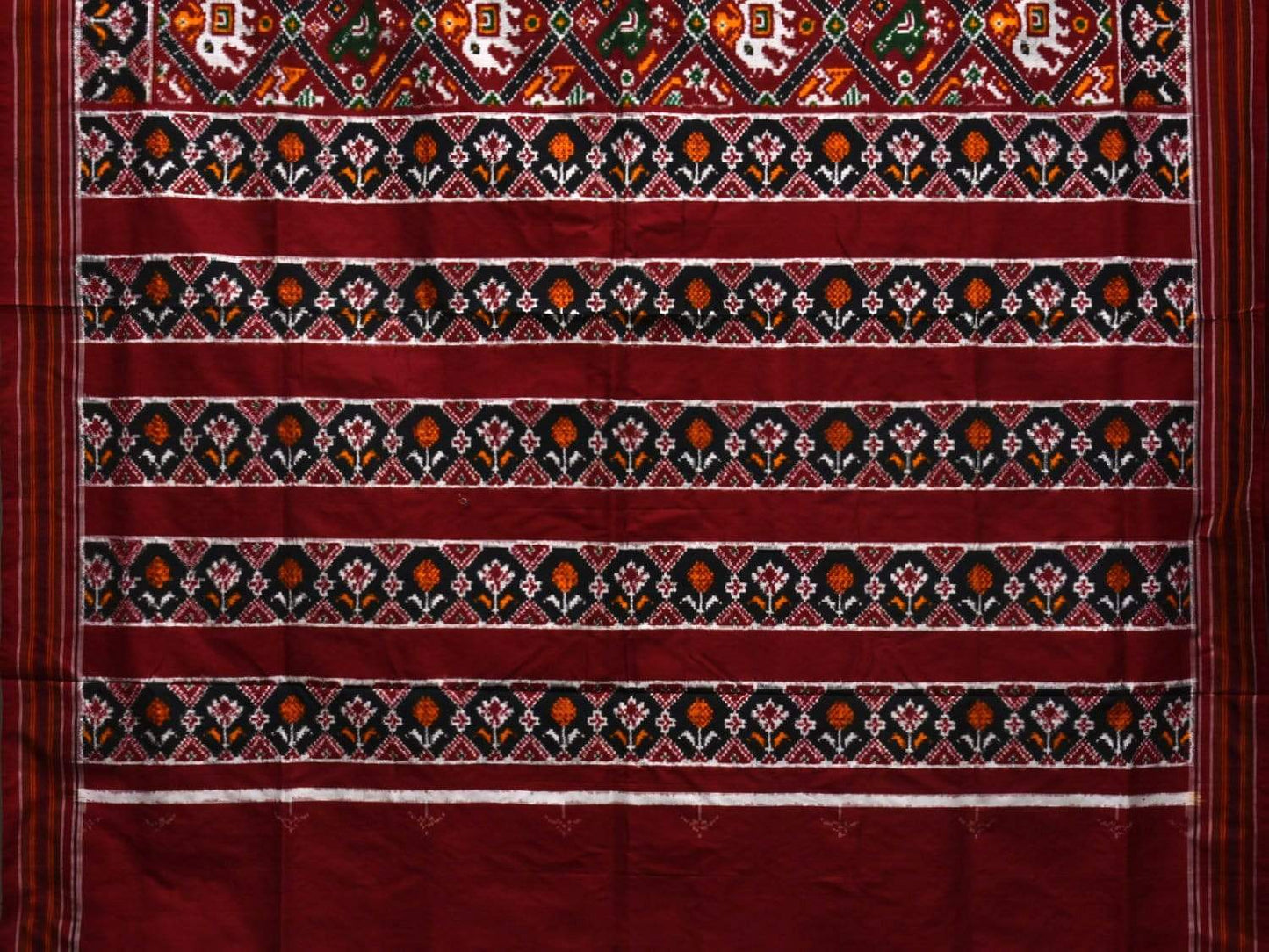 Maroon Pochampally Double Ikat Silk Handloom Saree with Narikunj Design i0586