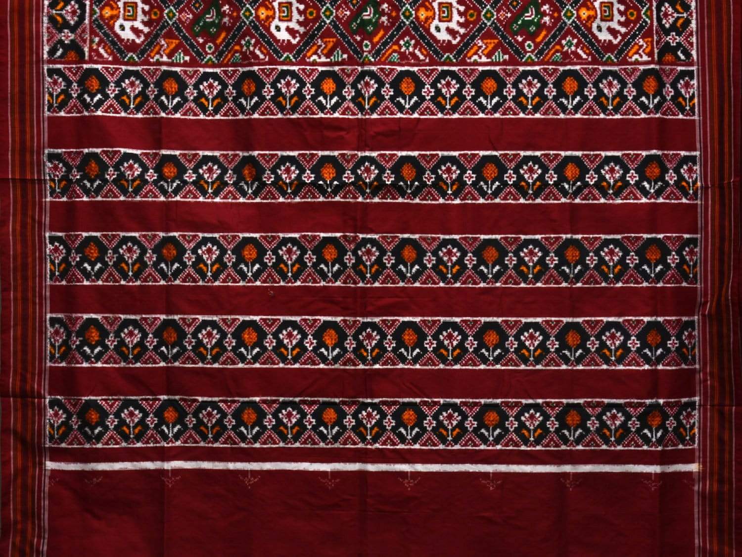Maroon Pochampally Double Ikat Silk Handloom Saree with Narikunj Design i0586