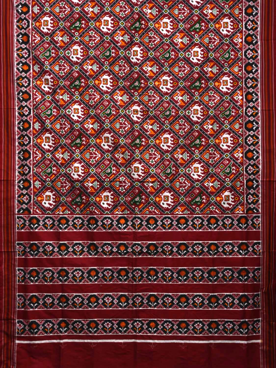 Maroon Pochampally Double Ikat Silk Handloom Saree with Narikunj Design i0586