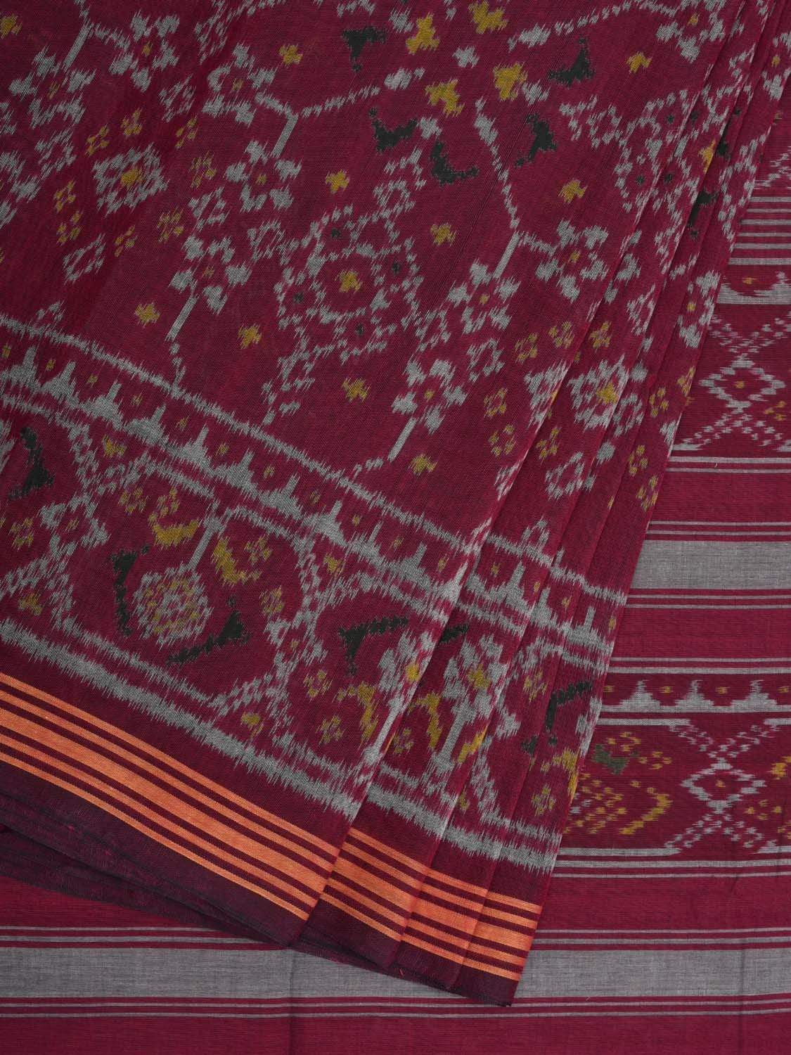 Maroon Pochampally Ikat Cotton Handloom Saree with All Over Body Design i0630