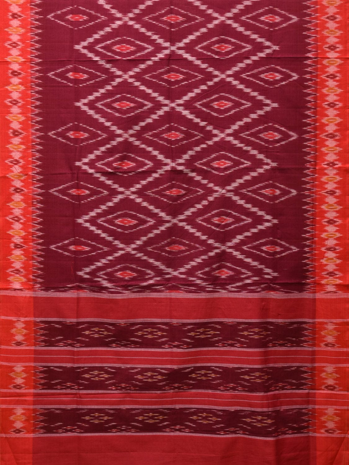 Maroon Pochampally Ikat Cotton Handloom Saree with Grill Design No Blouse i0830