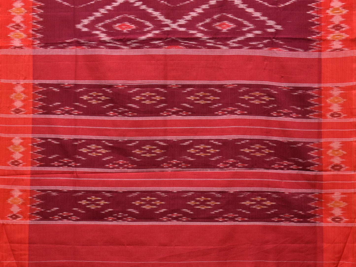 Maroon Pochampally Ikat Cotton Handloom Saree with Grill Design No Blouse i0830