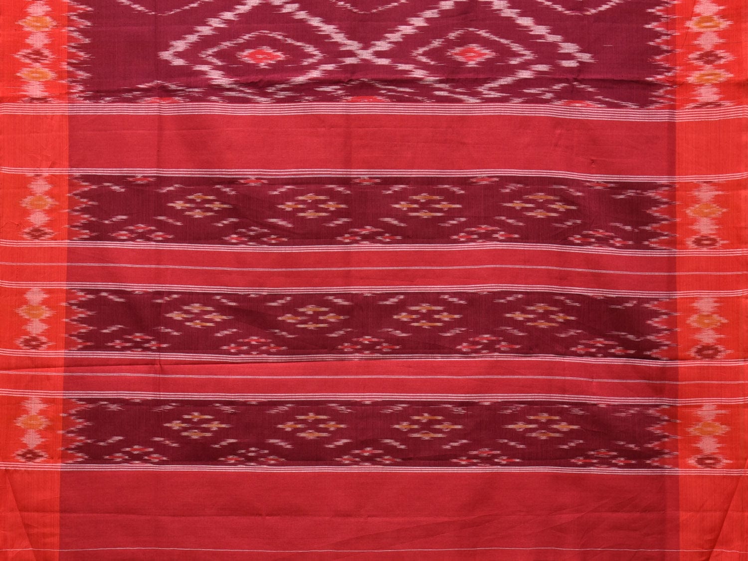 Maroon Pochampally Ikat Cotton Handloom Saree with Grill Design No Blouse i0830