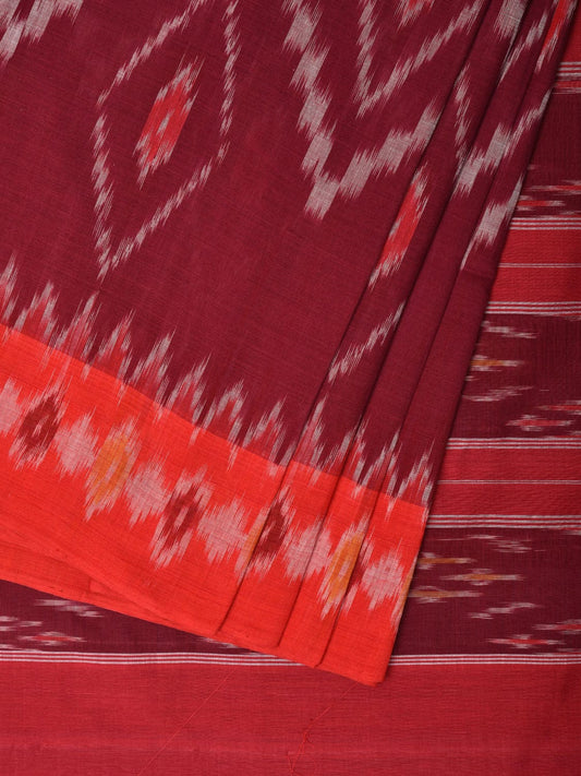 Maroon Pochampally Ikat Cotton Handloom Saree with Grill Design No Blouse i0830
