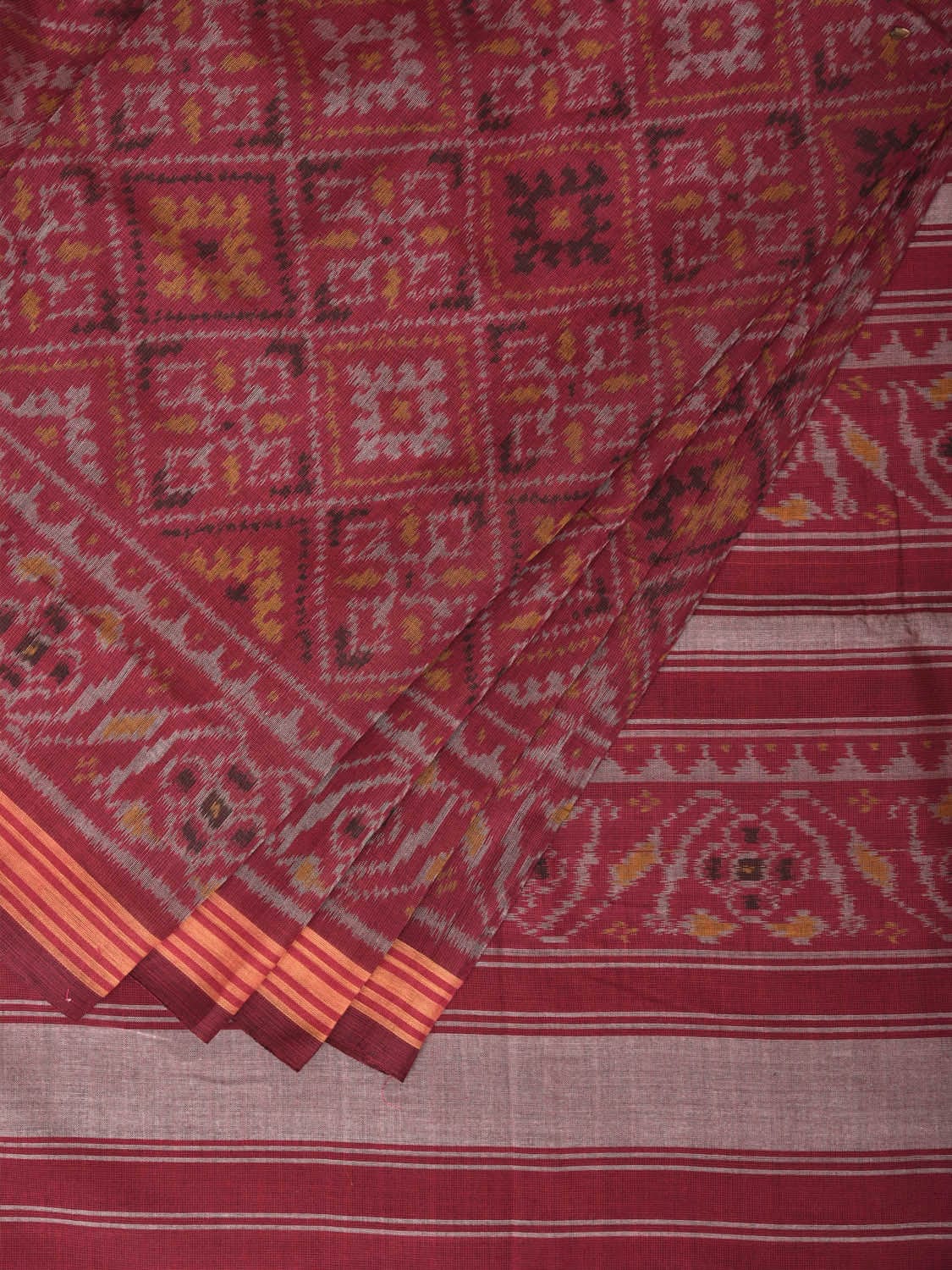 Maroon Pochampally Single Ikat Cotton Handloom Saree with Grill Design i0747