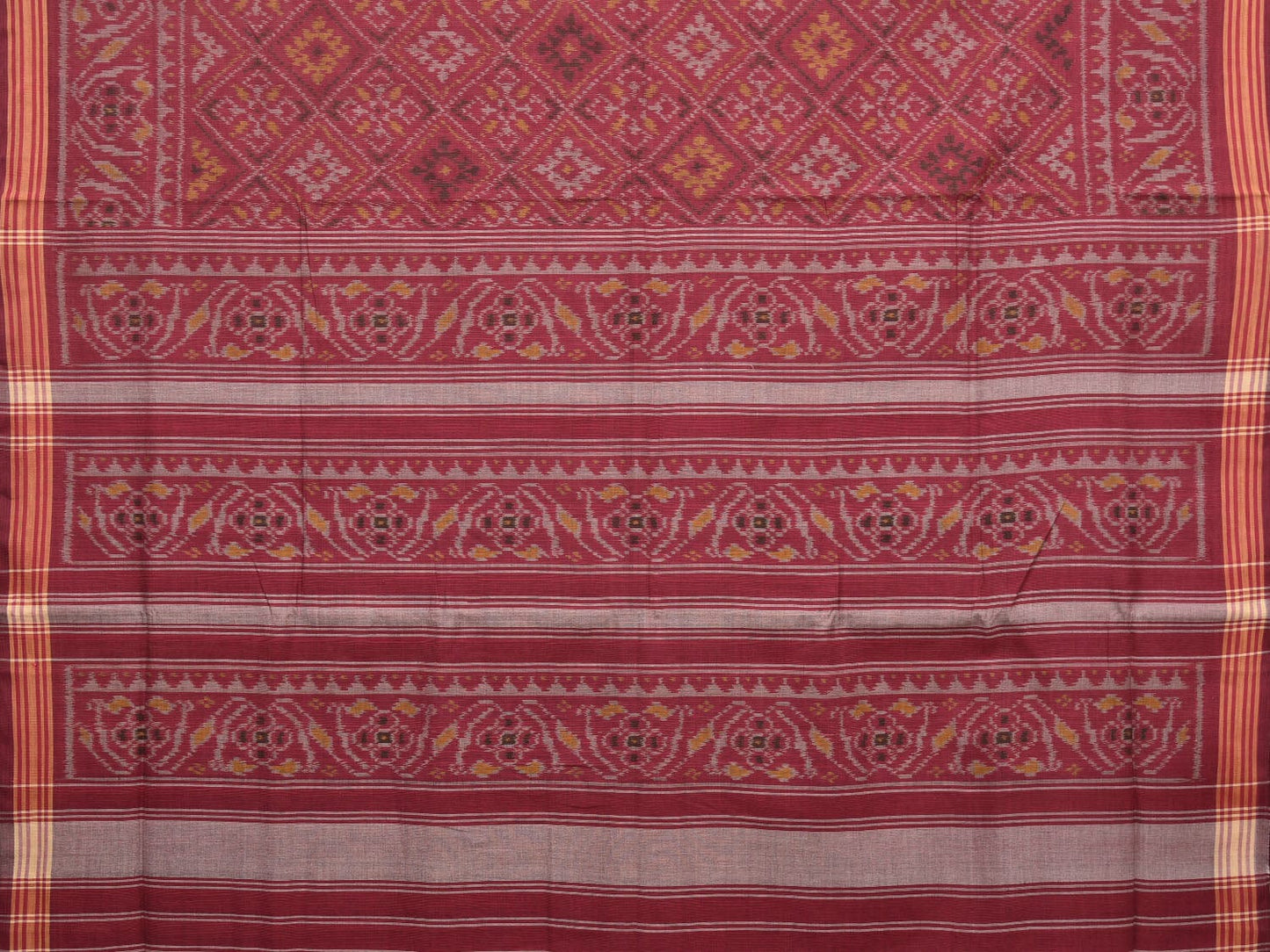 Maroon Pochampally Single Ikat Cotton Handloom Saree with Grill Design i0747