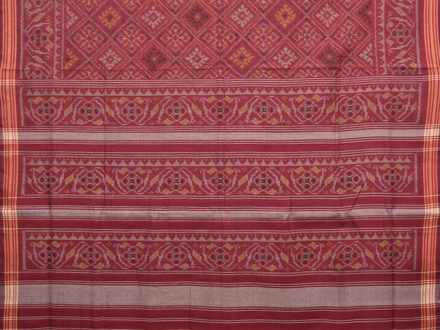 Maroon Pochampally Single Ikat Cotton Handloom Saree with Grill Design i0747