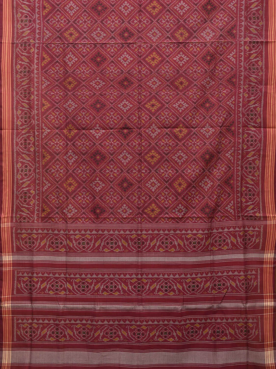 Maroon Pochampally Single Ikat Cotton Handloom Saree with Grill Design i0747