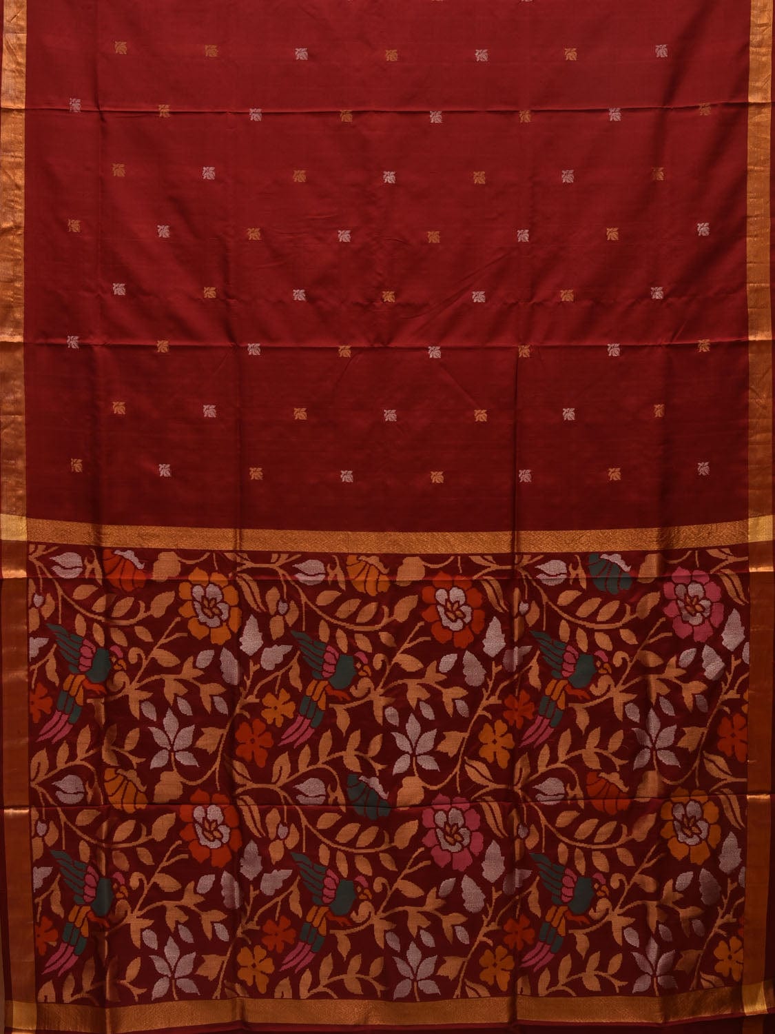 Maroon Uppada Silk Handloom Saree with Floral and Birds Pallu Design u1948