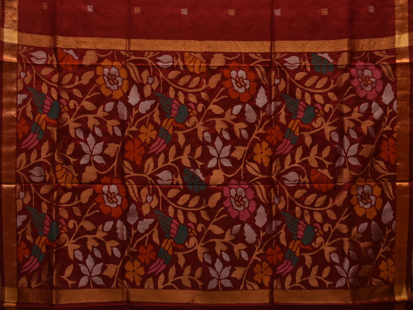 Maroon Uppada Silk Handloom Saree with Floral and Birds Pallu Design u1948