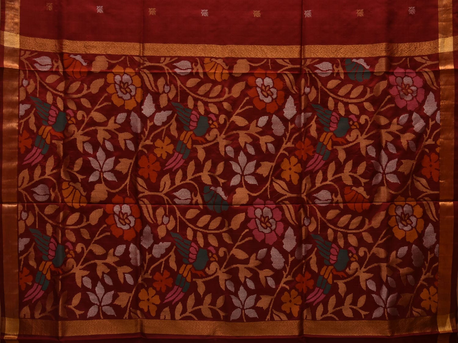 Maroon Uppada Silk Handloom Saree with Floral and Birds Pallu Design u1948