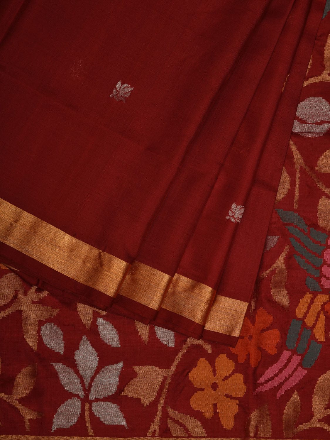 Maroon Uppada Silk Handloom Saree with Floral and Birds Pallu Design u1948