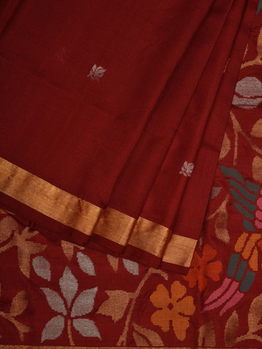 Maroon Uppada Silk Handloom Saree with Floral and Birds Pallu Design u1948