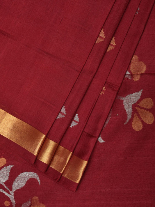 Maroon Uppada Silk Handloom Saree with Floral Buta Pallu Design u2135