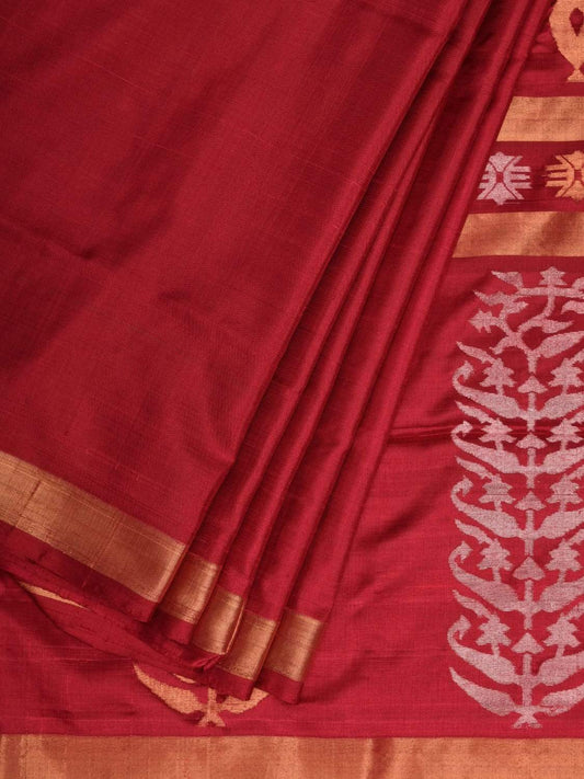 Maroon Uppada Silk Handloom Saree with Karpur Pallu Design u1735
