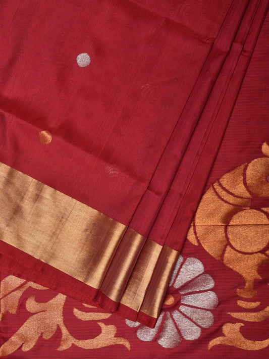 Maroon Uppada Silk Handloom Saree with Parrots Pallu Design u2137