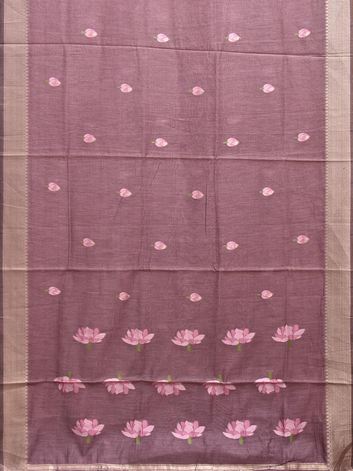 Mauve Dhakai Jamdani Cotton Viscose Saree with Lotus Flowers Pallu and Buta Design dj0088