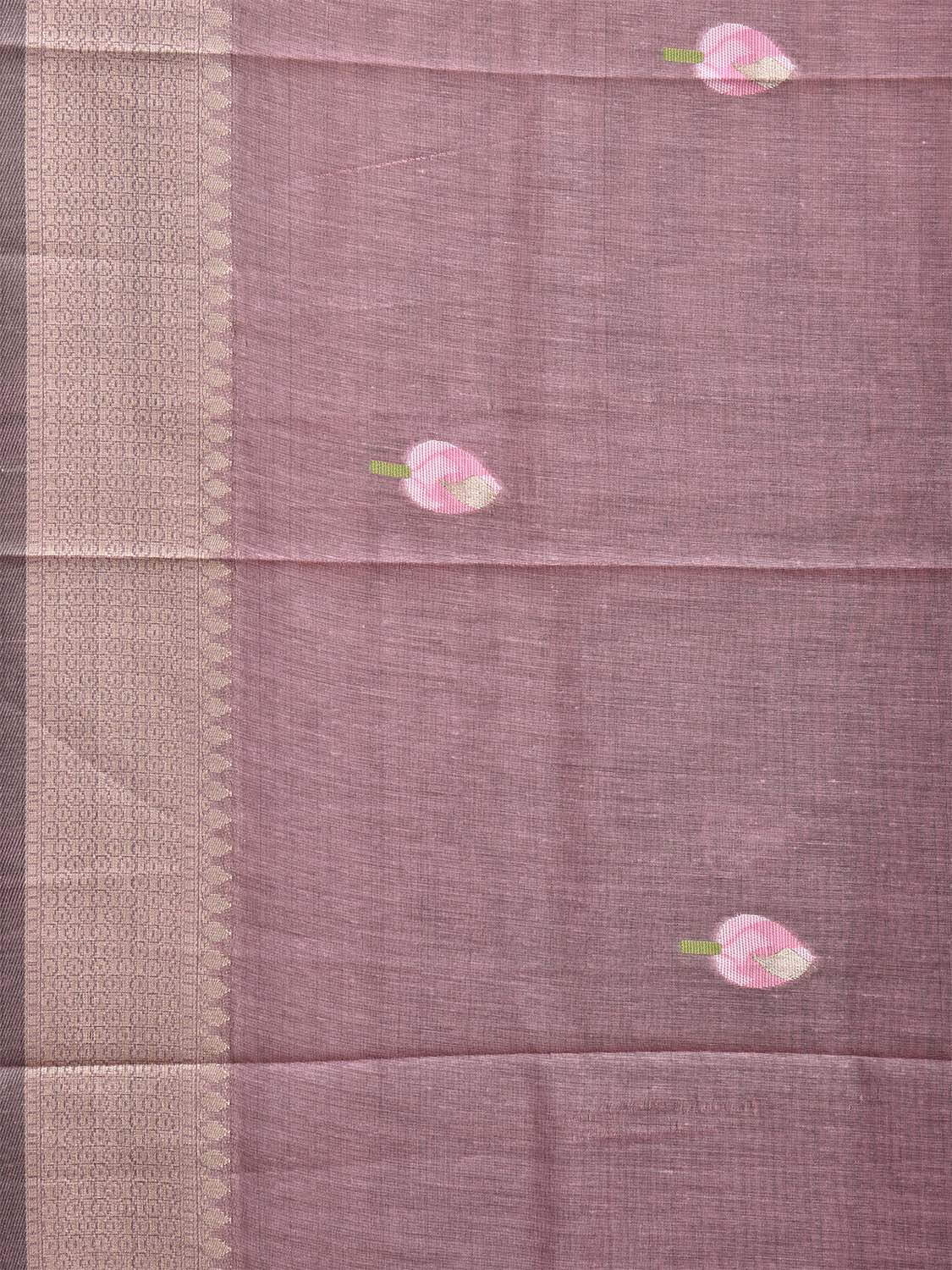 Mauve Dhakai Jamdani Cotton Viscose Saree with Lotus Flowers Pallu and Buta Design dj0088
