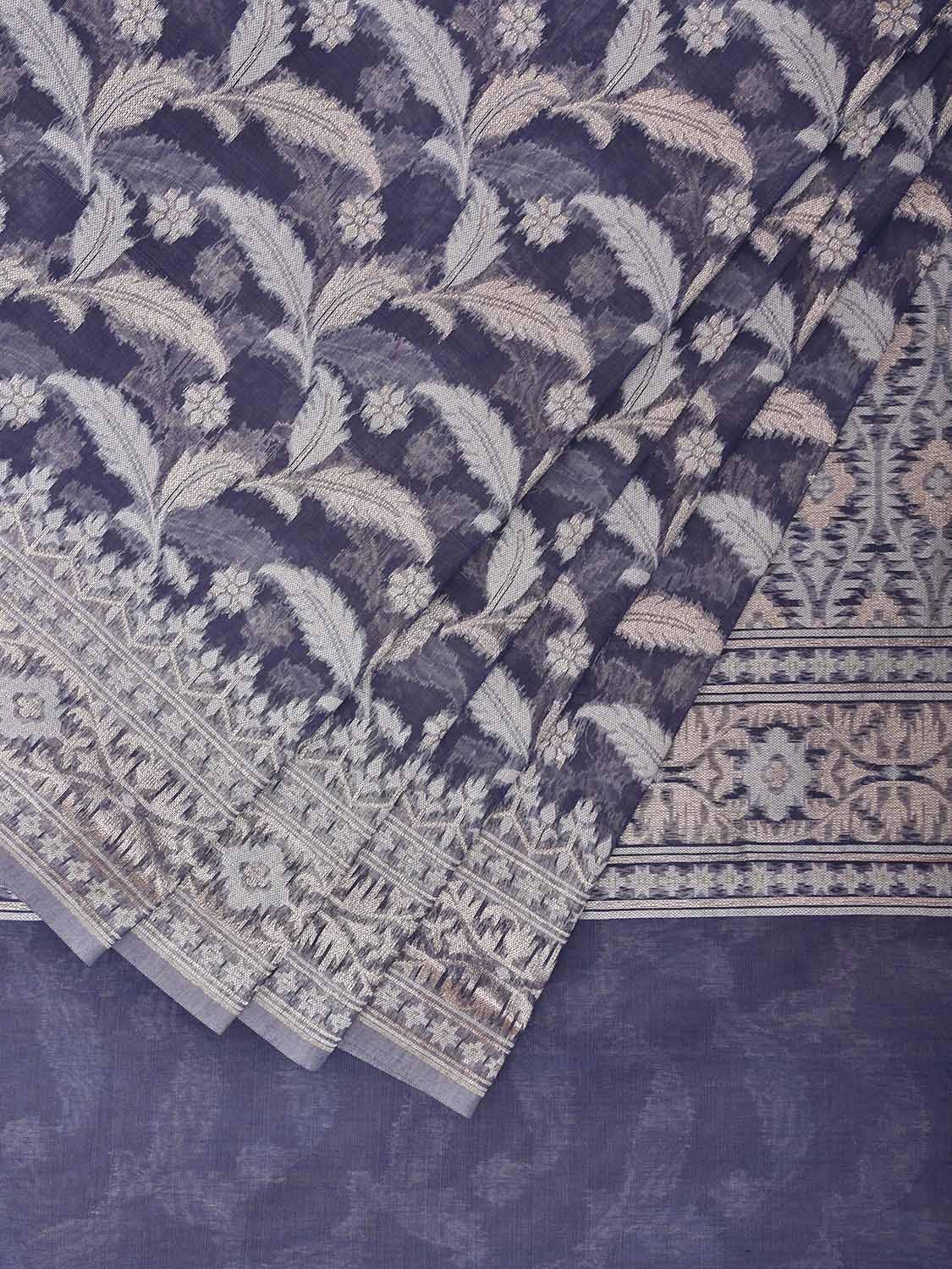 Mauve Dhakai Jamdani Cotton Viscose Saree with Pallu and Border Design dj0097