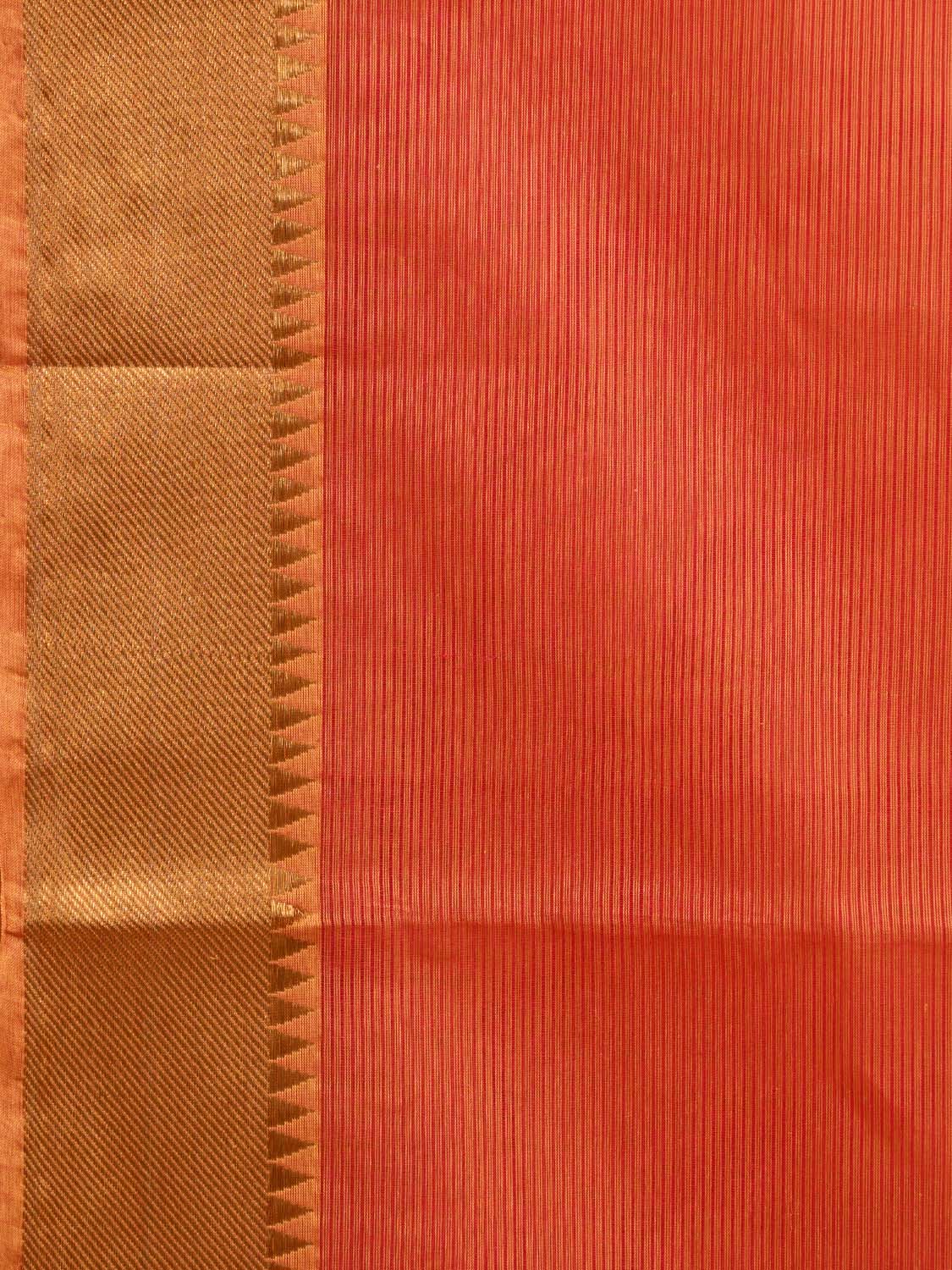 Orange Mangalgiri Cotton Handloom Saree with Strips Design mn0065