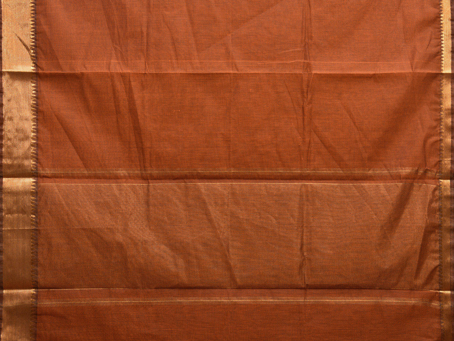 Rust Mangalgiri Cotton Handloom Saree with Strips and Small Temple Border Design No Blouse mn0072