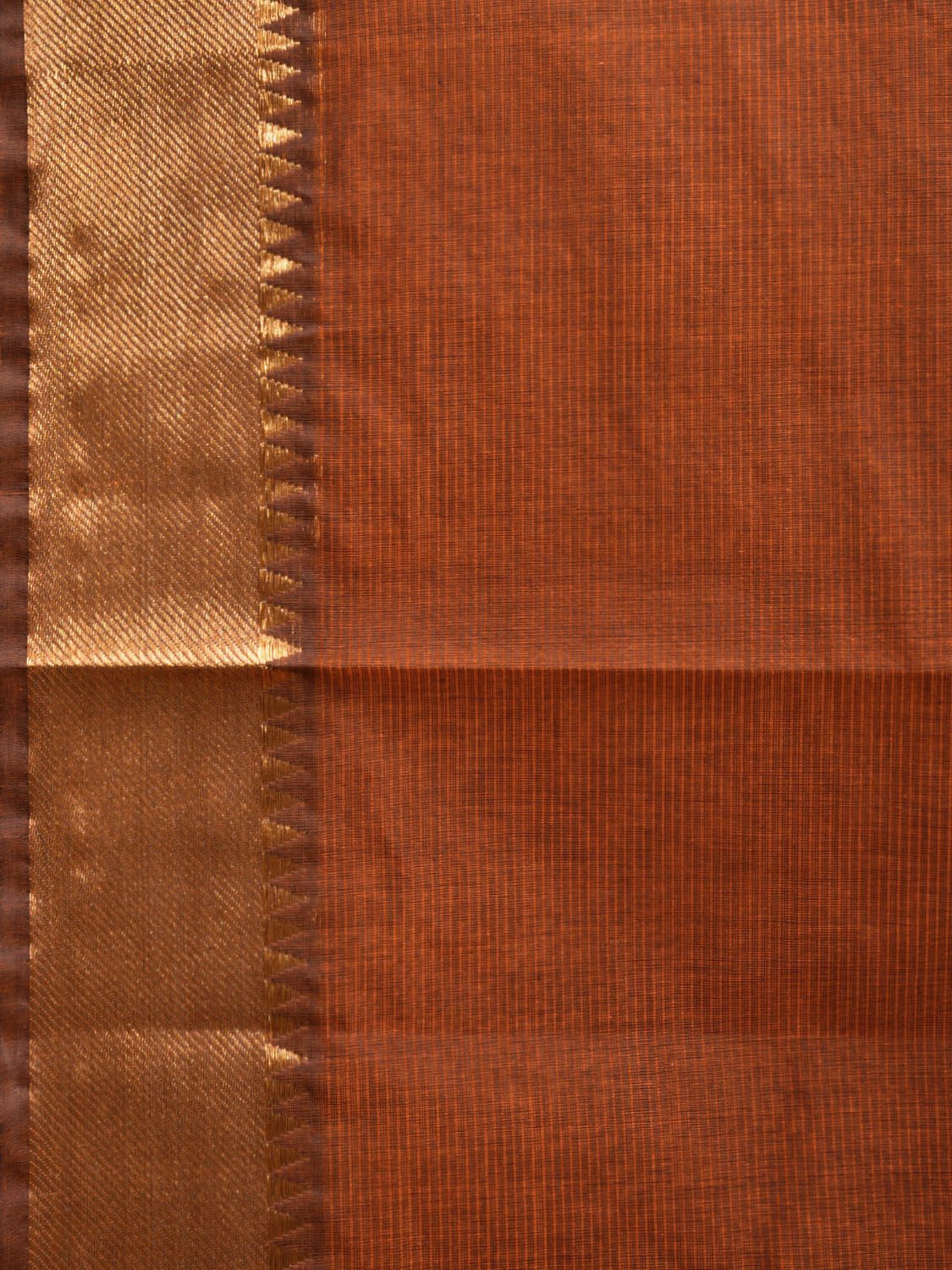 Rust Mangalgiri Cotton Handloom Saree with Strips and Small Temple Border Design No Blouse mn0072