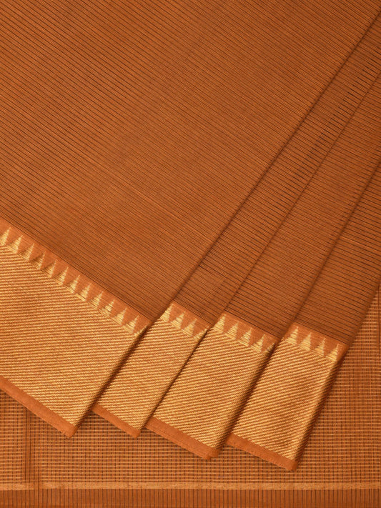 Mustard Mangalgiri Cotton Handloom Saree with Strips and Small Temple Border Design No Blouse mn0074