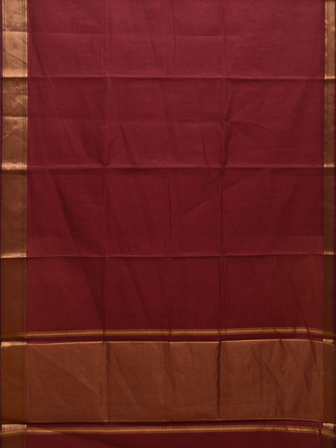Maroon Mangalgiri Cotton Handloom Saree with Strips and Small Temple Border Design No Blouse mn0075