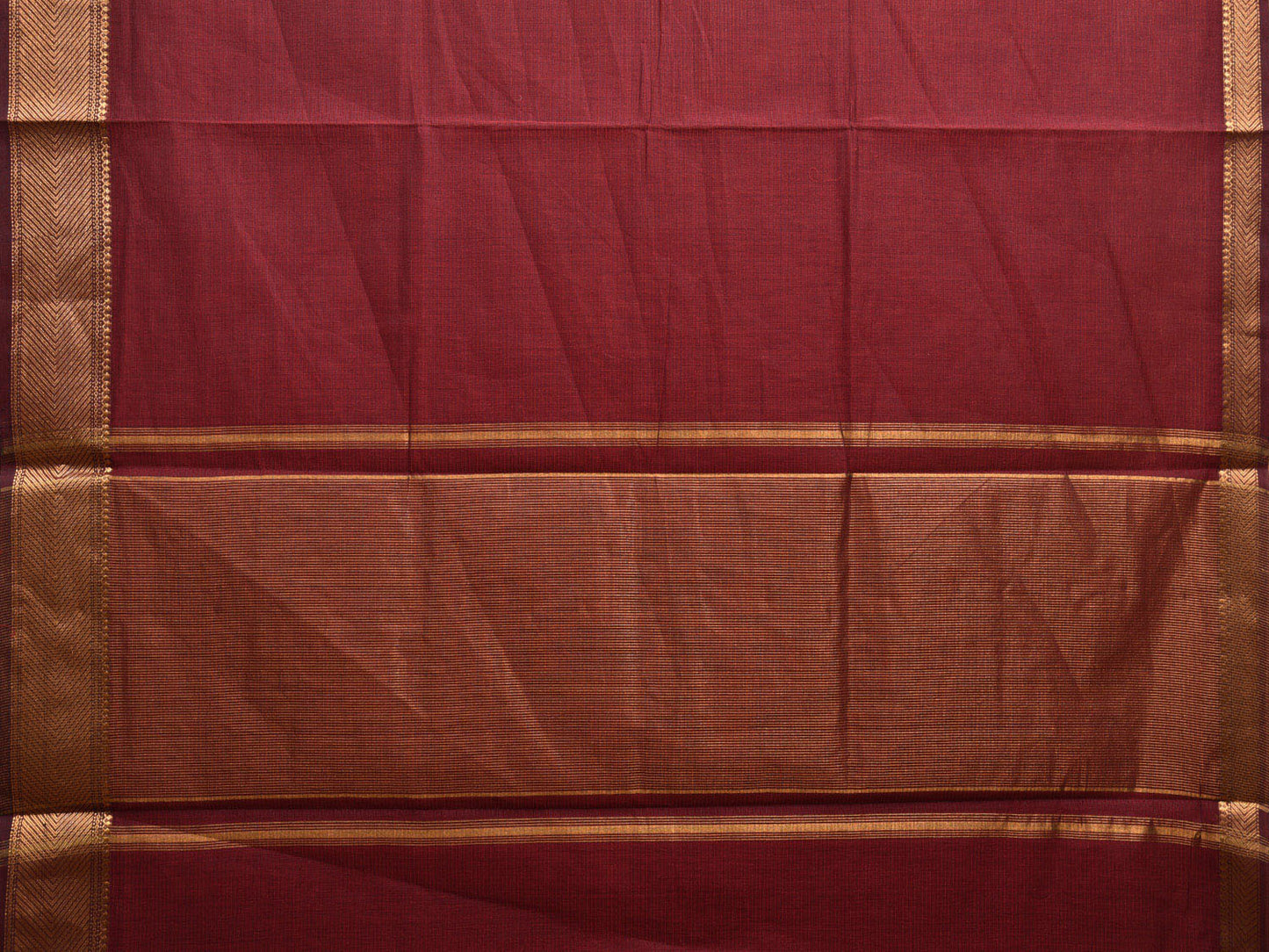Maroon Mangalgiri Cotton Handloom Saree with Strips and Small Temple Border Design No Blouse mn0075