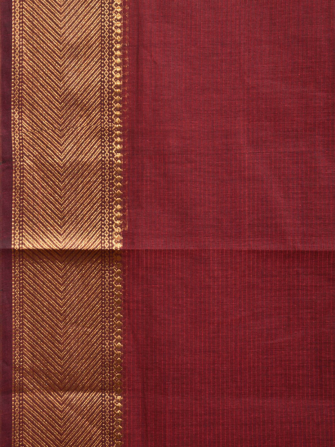 Maroon Mangalgiri Cotton Handloom Saree with Strips and Small Temple Border Design No Blouse mn0075