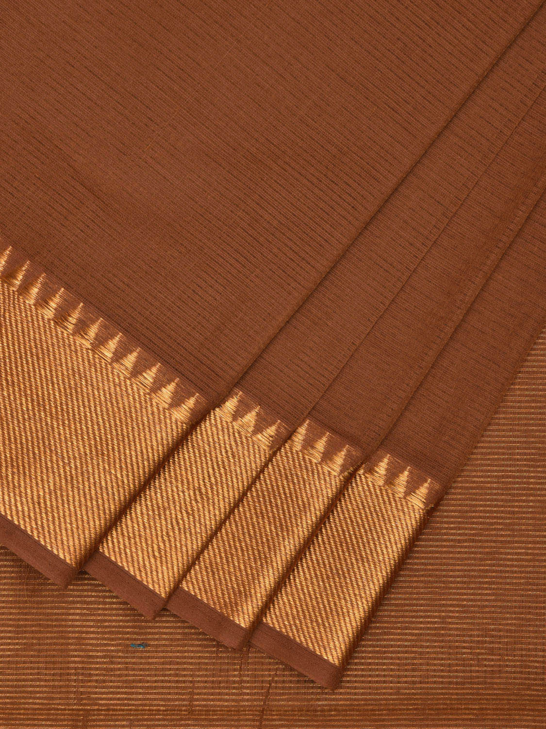 Fawn Mangalgiri Cotton Handloom Saree with Strips and Small Temple Border Design No Blouse mn0076