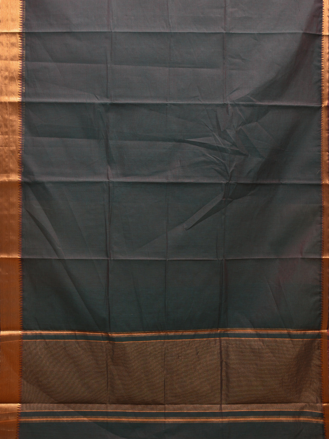 Green and Burdungy Mangalgiri Cotton Handloom Saree with Strips and Small Temple Border Design No Blouse mn0077