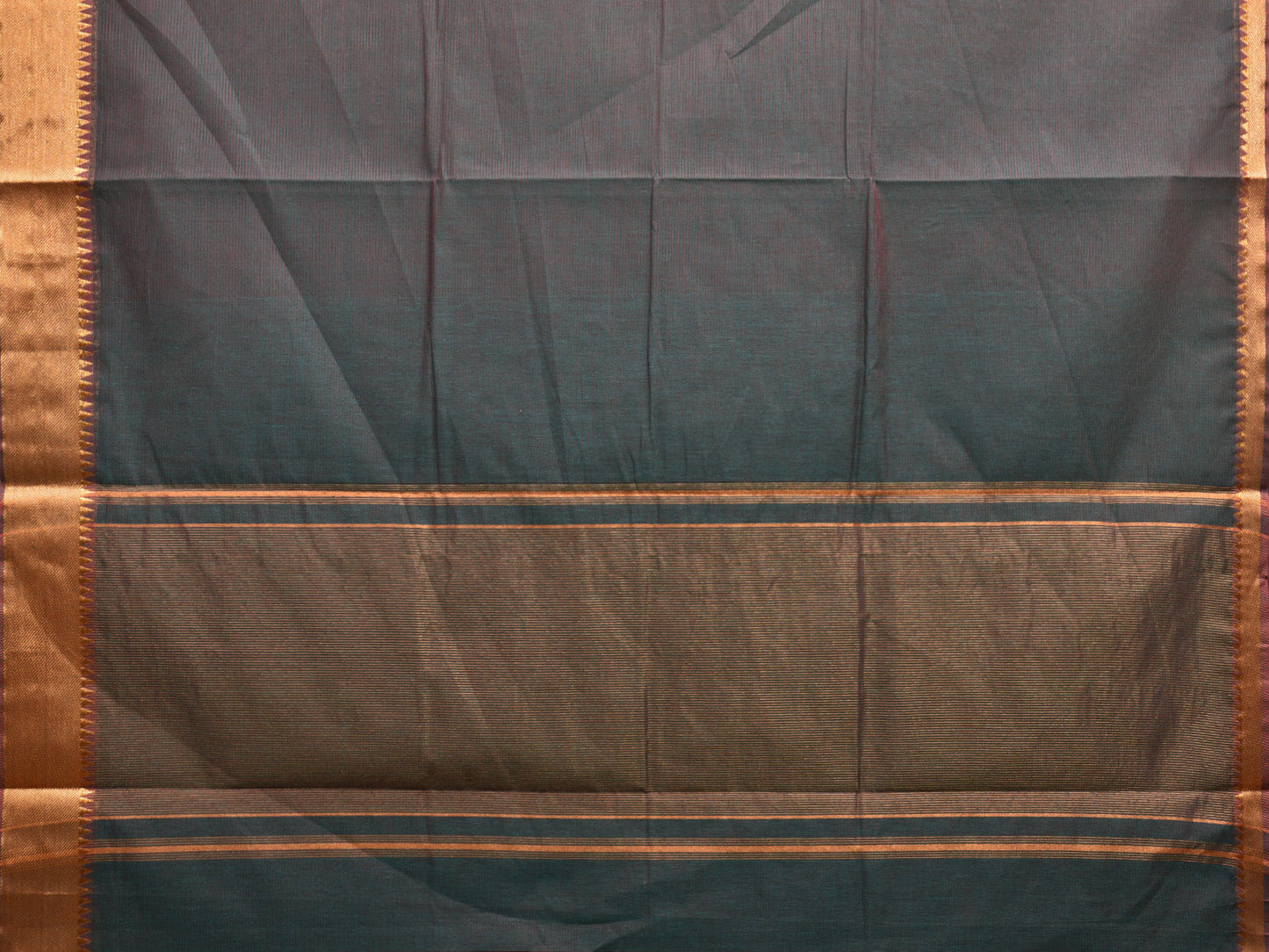 Green and Burdungy Mangalgiri Cotton Handloom Saree with Strips and Small Temple Border Design No Blouse mn0077