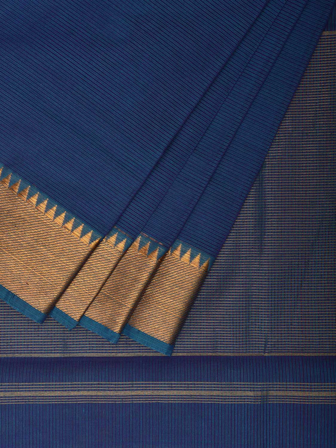 Blue Mangalgiri Cotton Handloom Saree with Strips Design and Small Temple Border No Blouse mn0087
