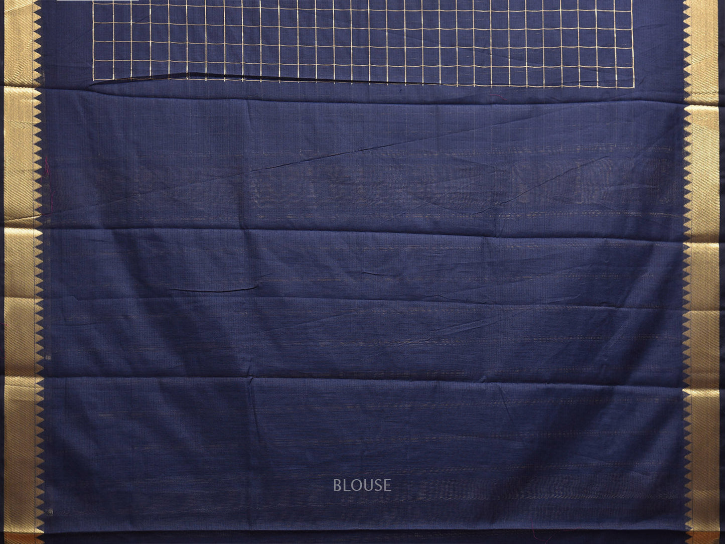 Navy Mangalgiri Cotton Saree with Checks and Strips Pallu Design mn0088