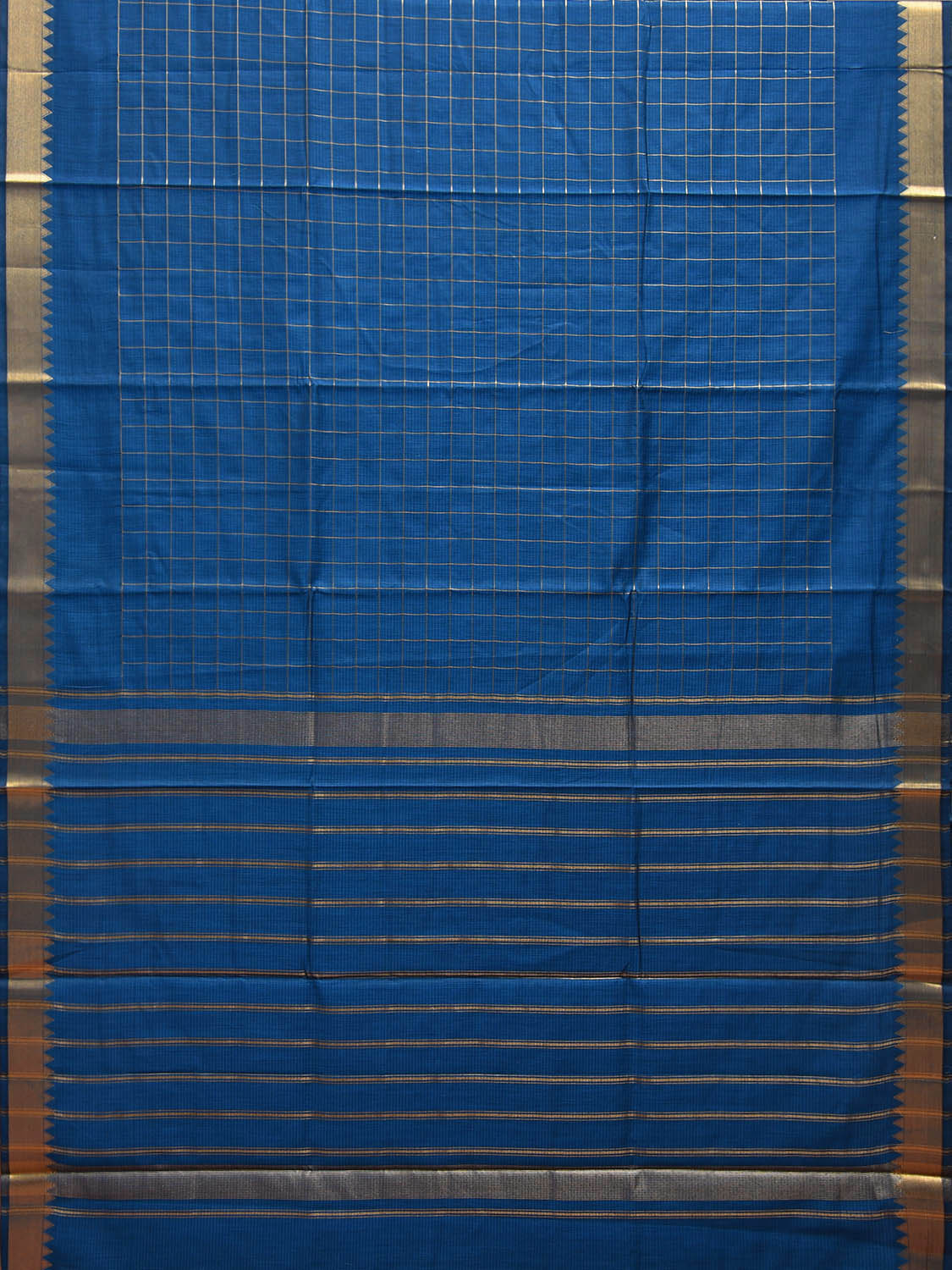 Blue Mangalgiri Cotton Saree with Checks and Strips Pallu Design mn0090